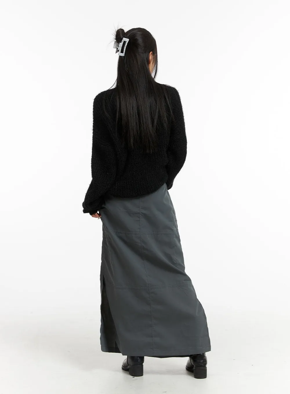 Solid Maxi Cargo Skirt CJ417