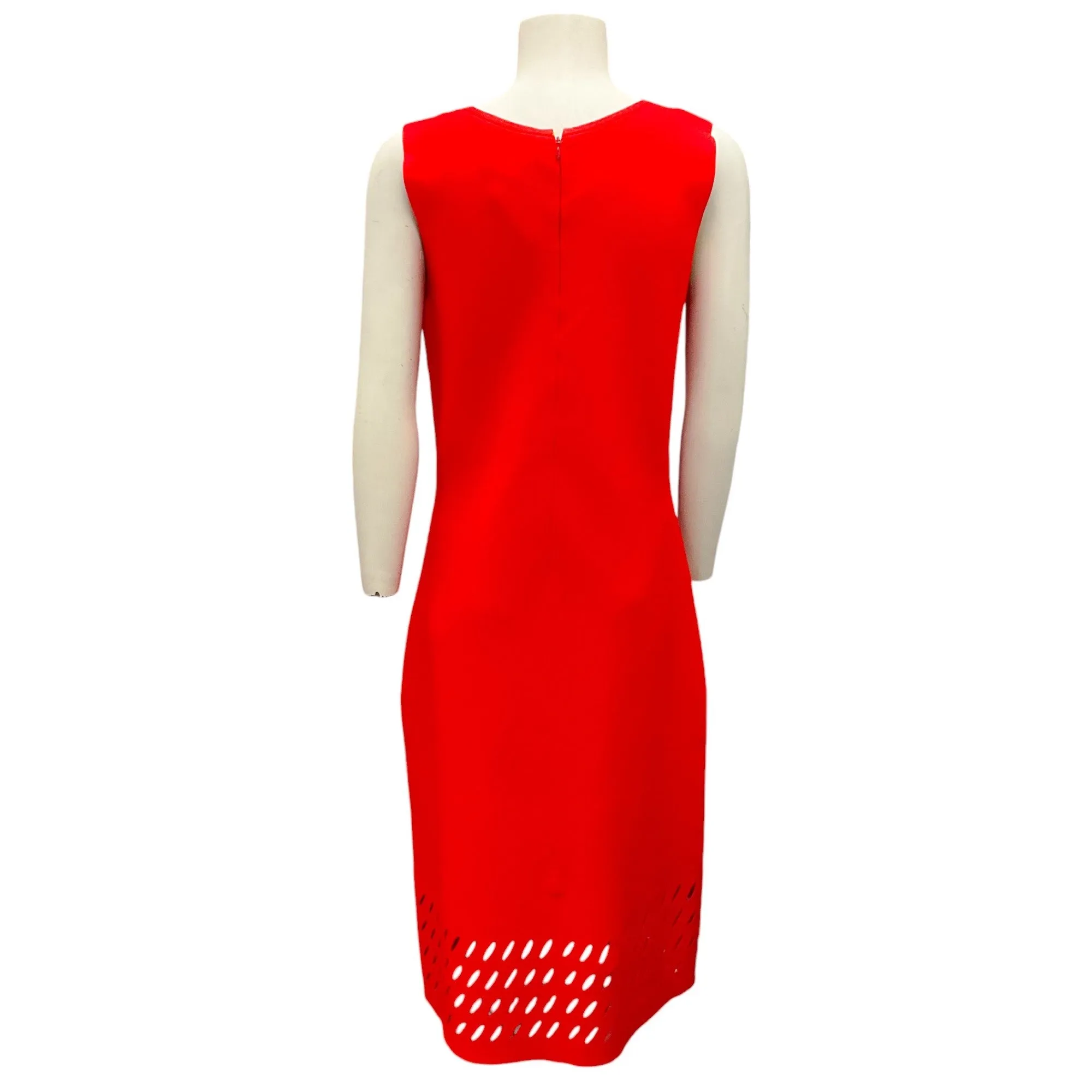 St. John Red 2023 Cut-Out Detail Square Neck Sleeveless Stretch Knit Dress