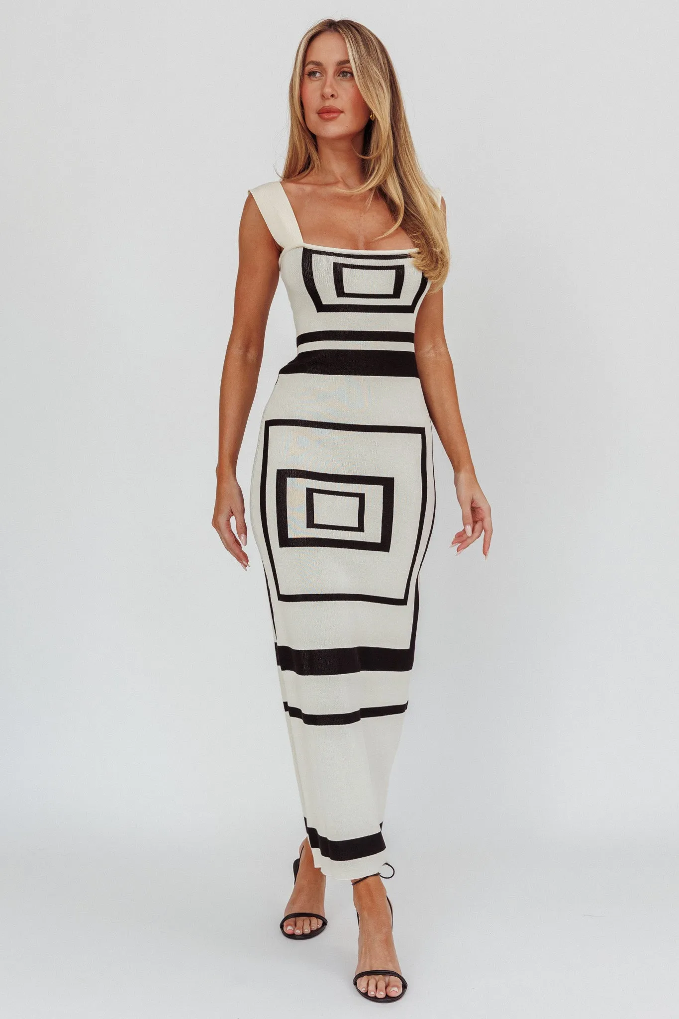 Stargazing Square Print Knit Maxi Dress Beige