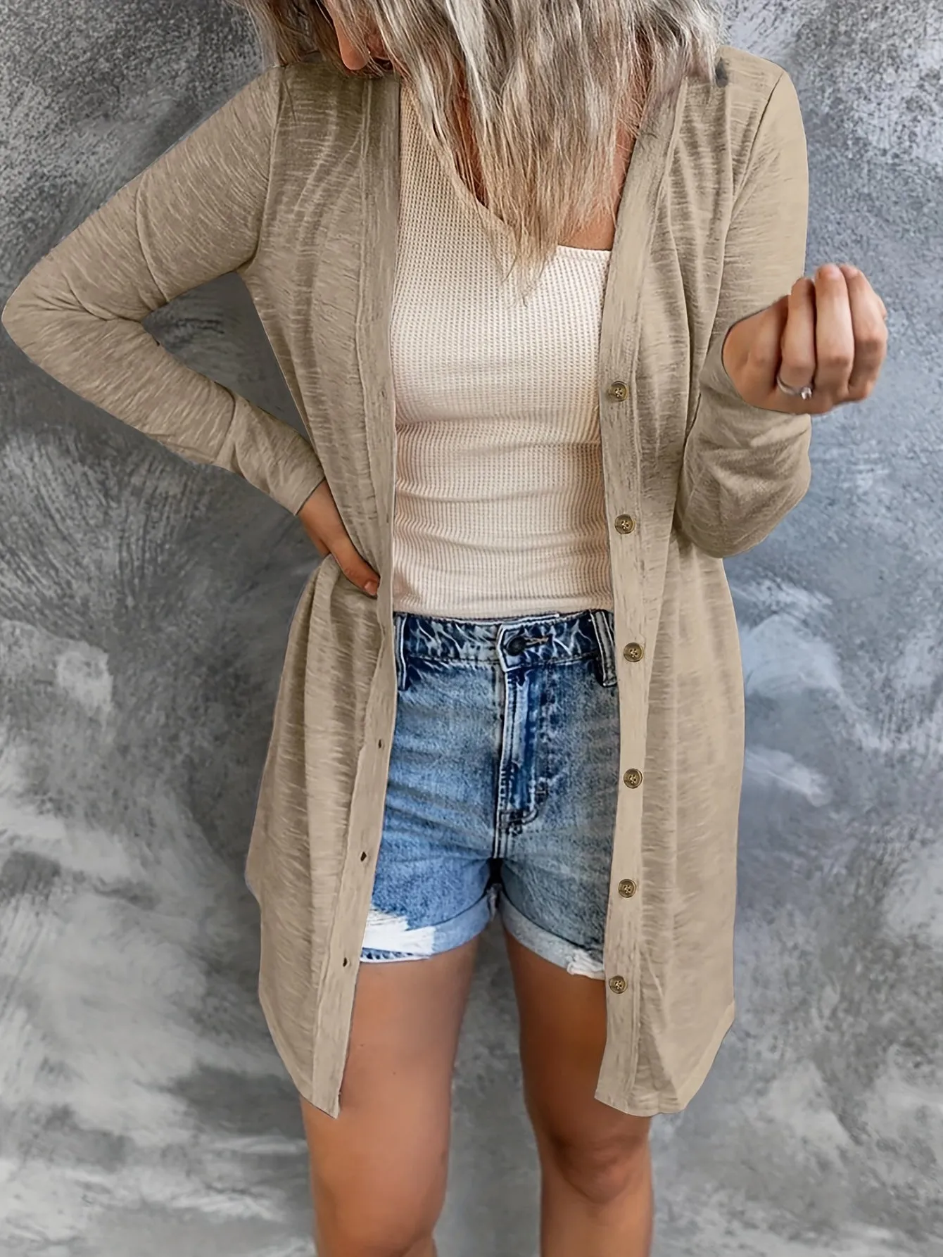 Stylish Plus Size Round Neck ButtonUp Cardigan for Women