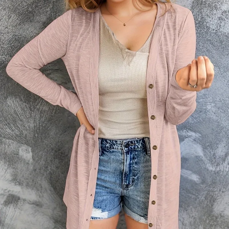 Stylish Plus Size Round Neck ButtonUp Cardigan for Women