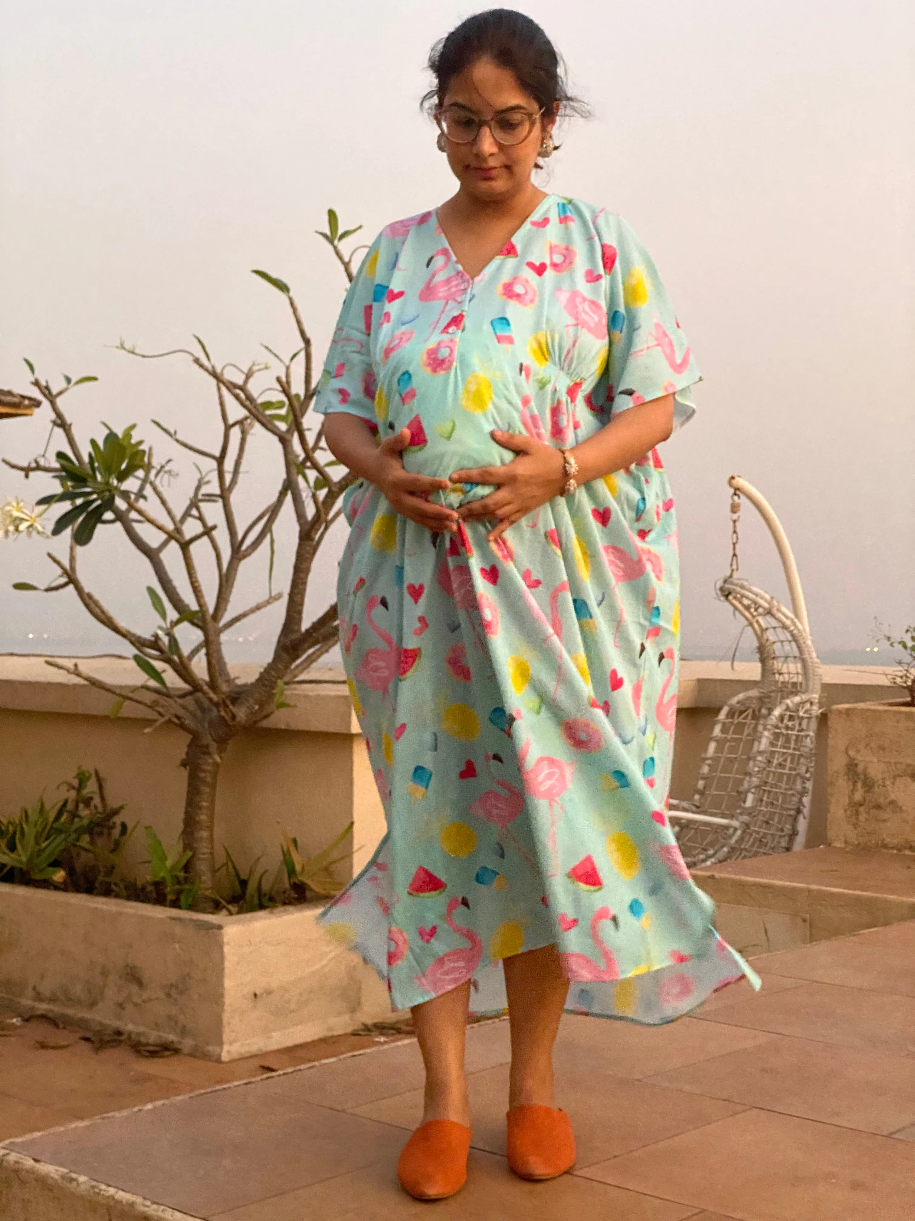 Summer Delights Maternity "Stunningly Simple" Style Caftan | Soft Jersey Knit Organic Cotton | Maternity House Dress