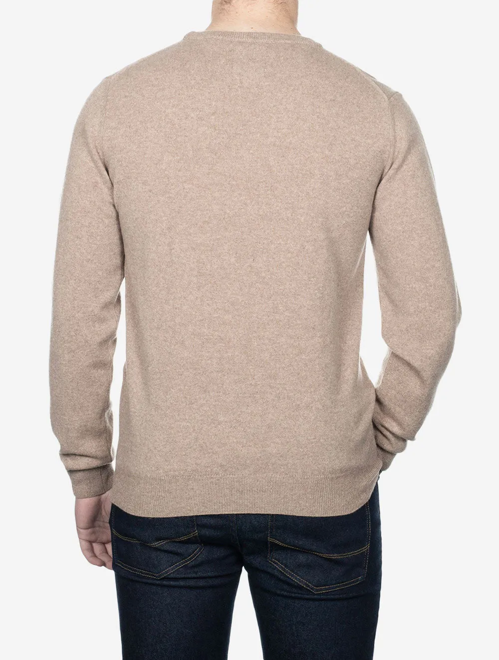 Superfine Lambswool Crew Neck Dark Sand Melange