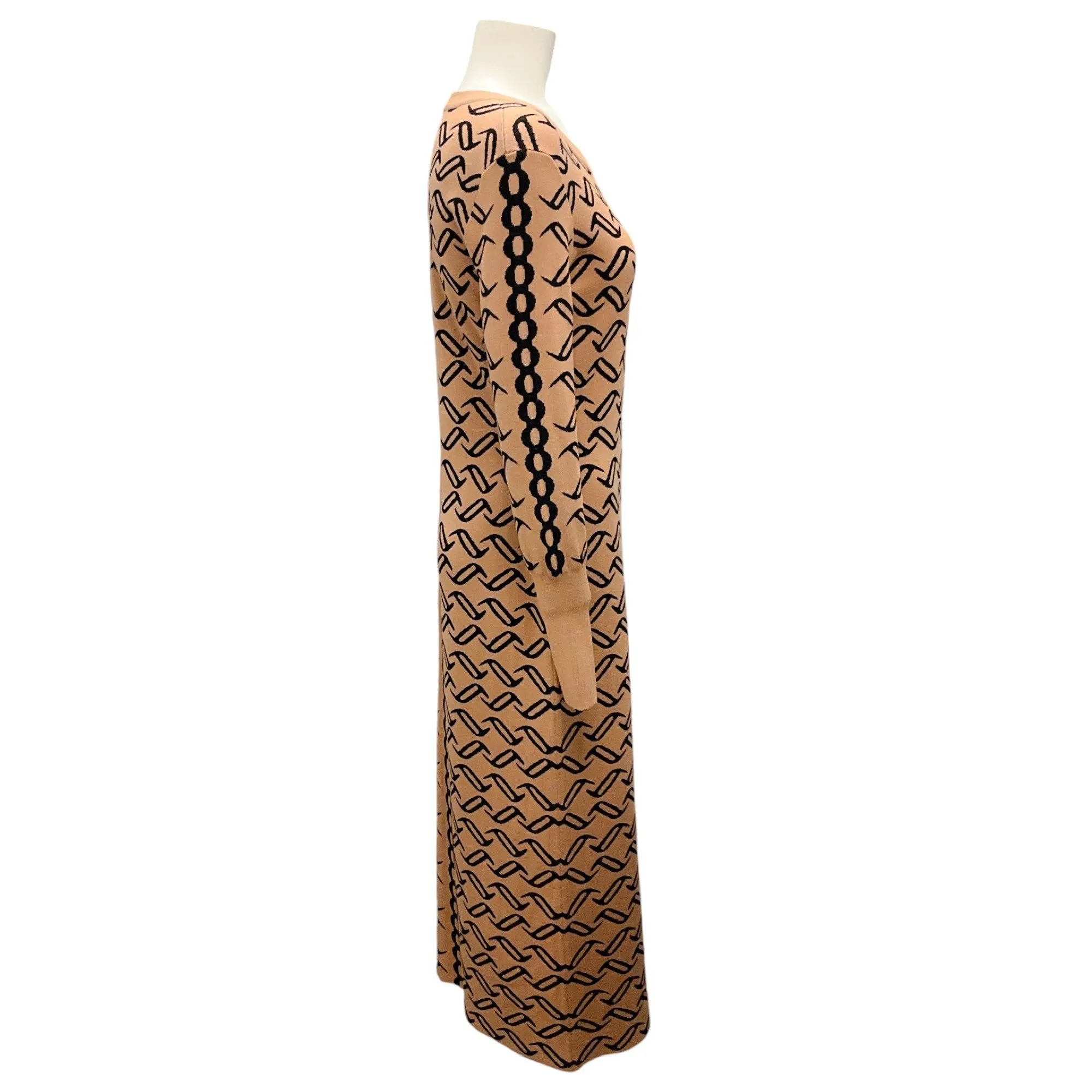 Temperley London Tan / Black Printed Long Sleeved Knit Midi Dress