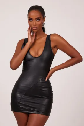 The leather dress with gloves - Black