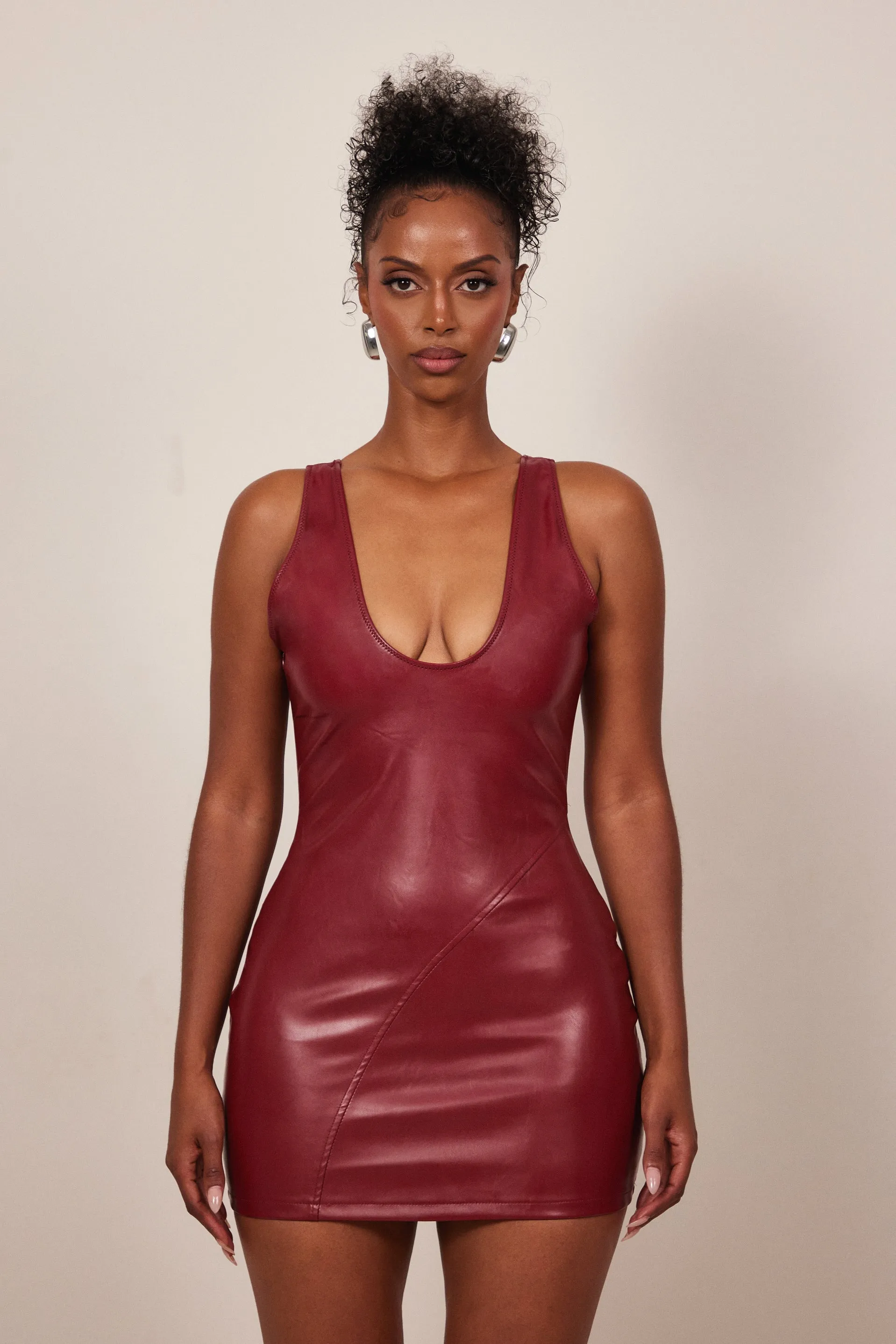 The leather dress with gloves - Red