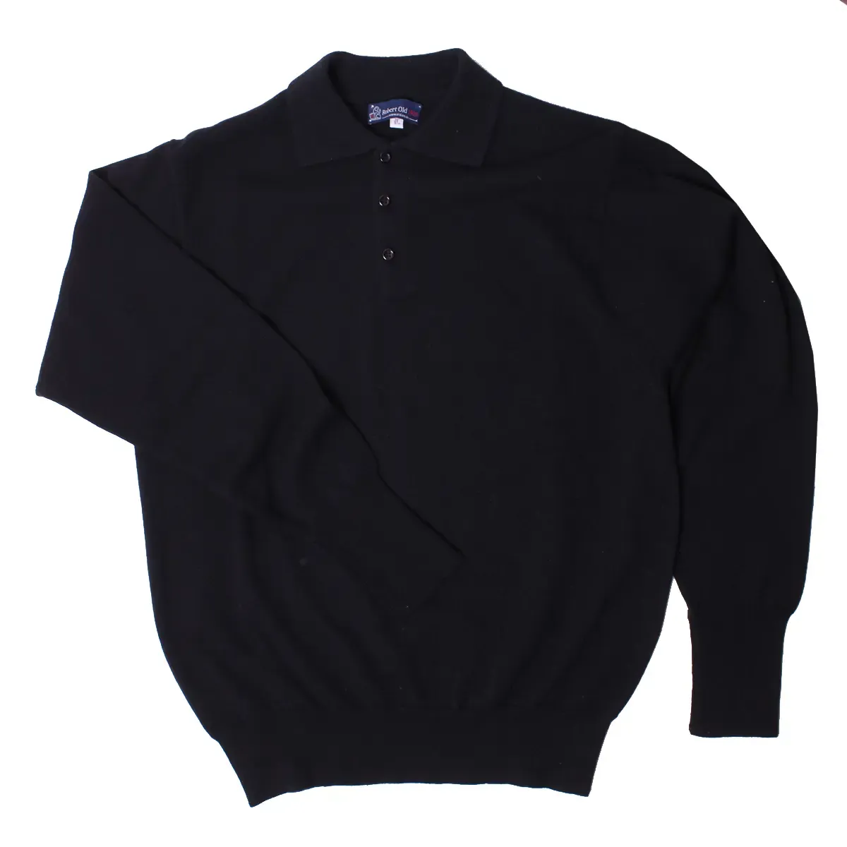 The Oban 3 button long sleeve Cashmere Polo Sweater - Black