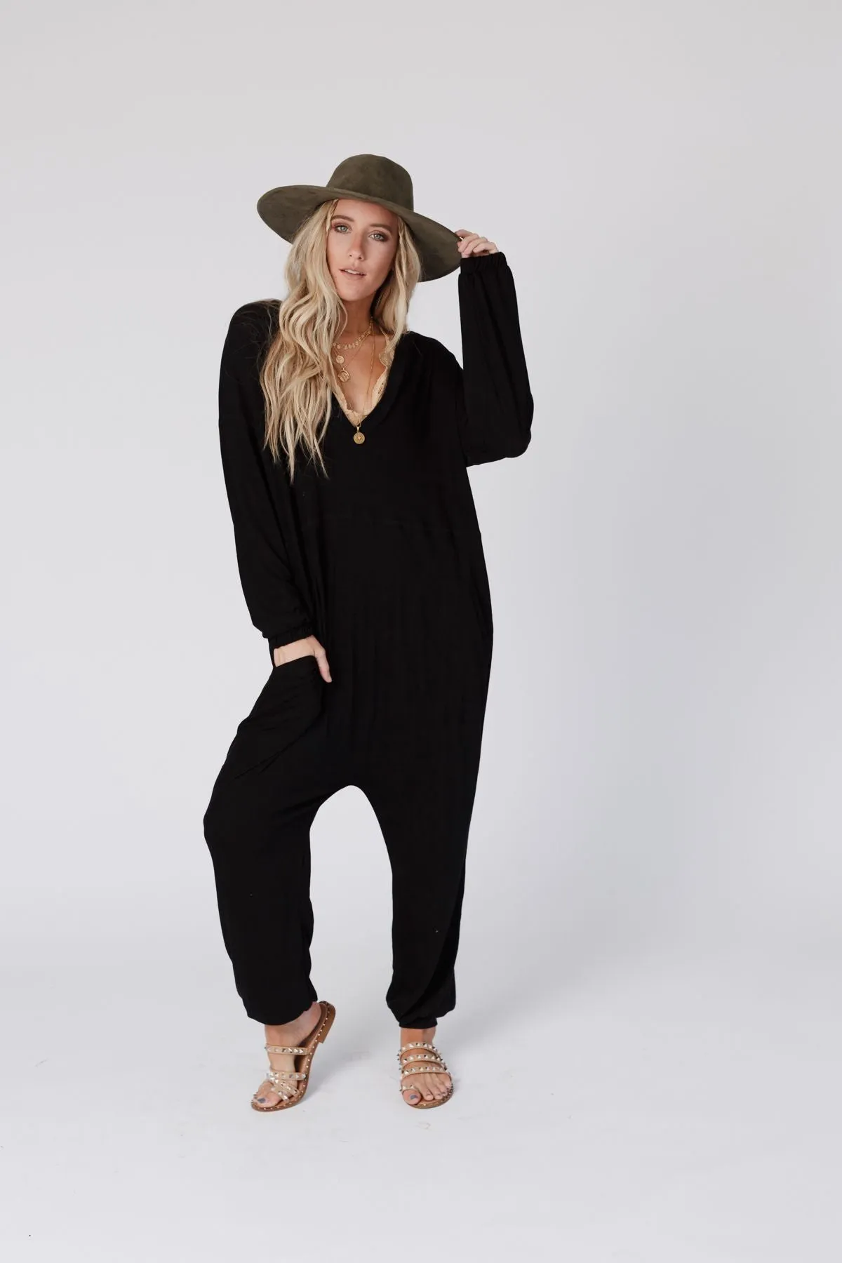 The Perfect Long Sleeve Harem Jumpsuit - Black