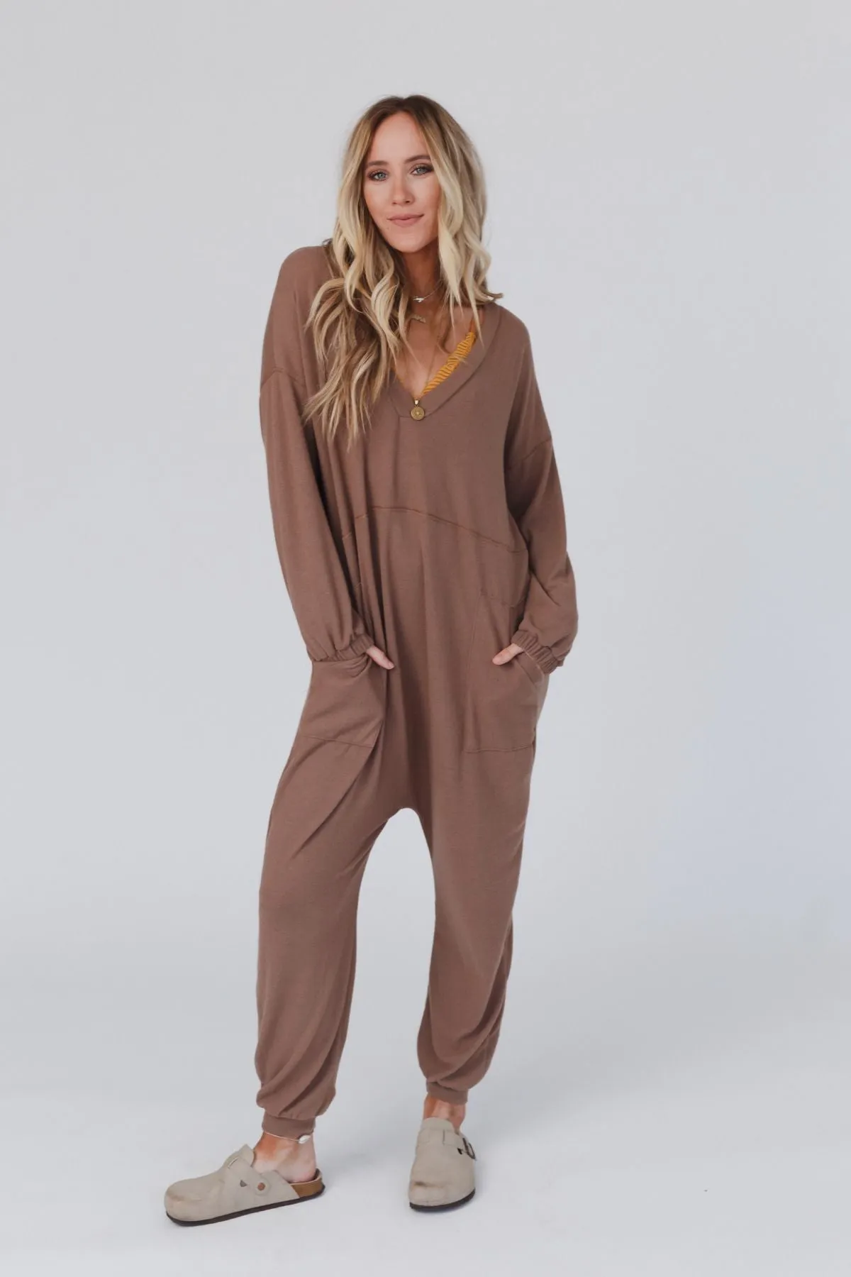 The Perfect Long Sleeve Harem Jumpsuit - Mushroom