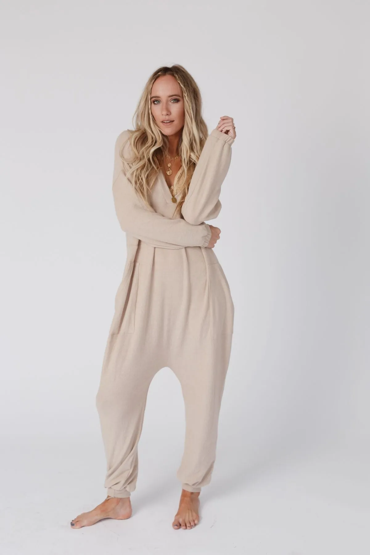 The Perfect Long Sleeve Harem Jumpsuit - Oatmeal