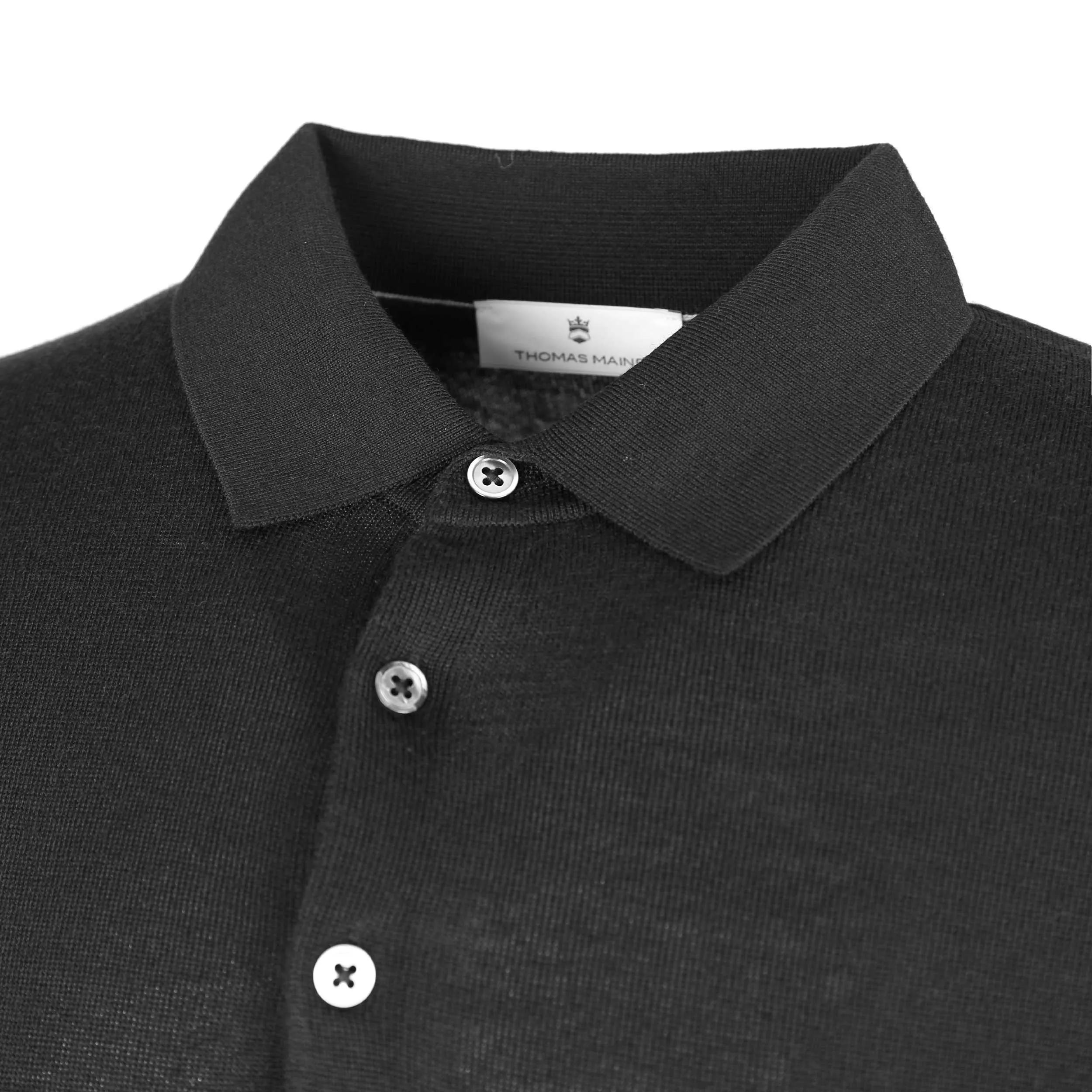 Thomas Maine 3 Button Long Sleeve Knitted Polo in Black