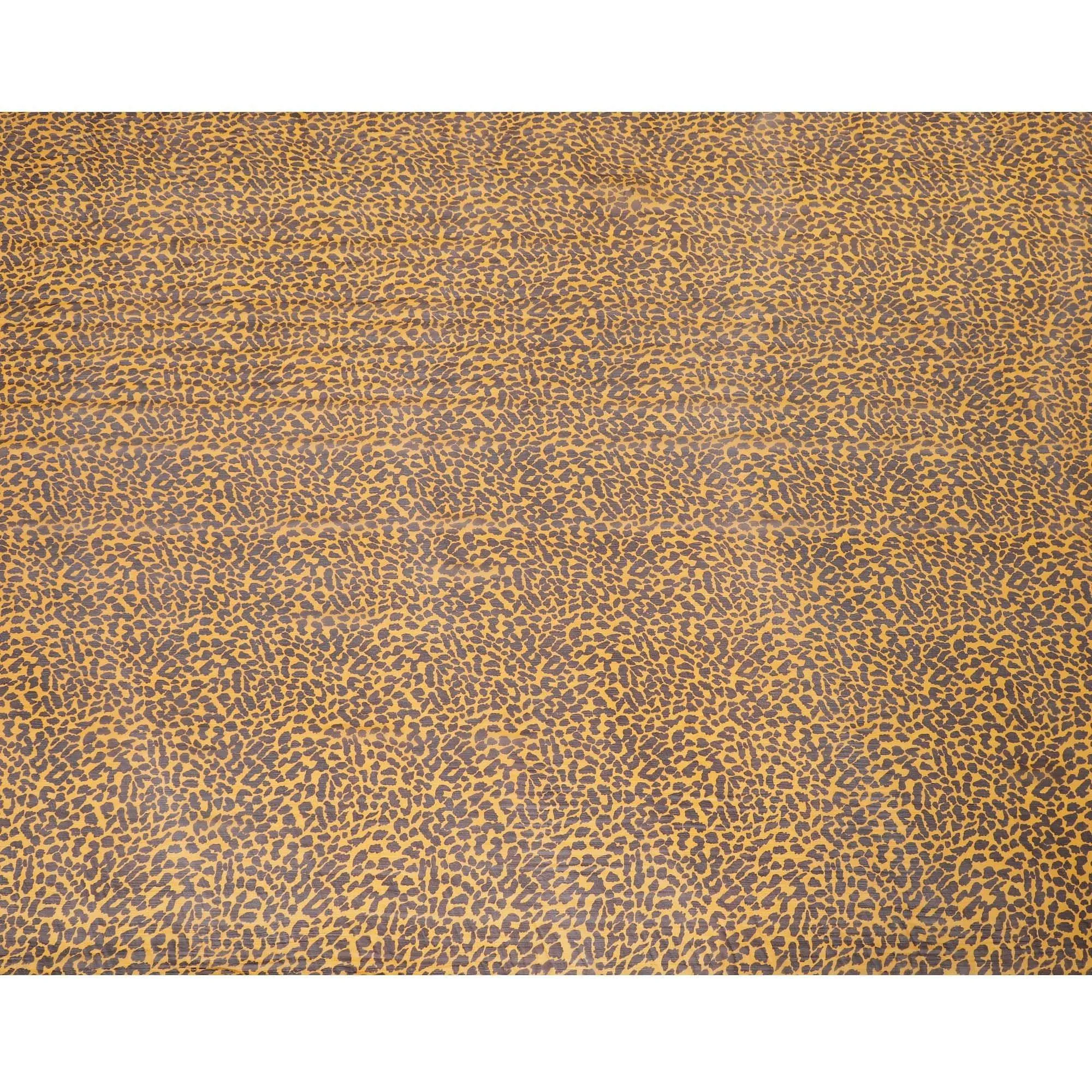 Tiger orange pure silk chiffon fabric with mocha brown print in animal skin design-D9305