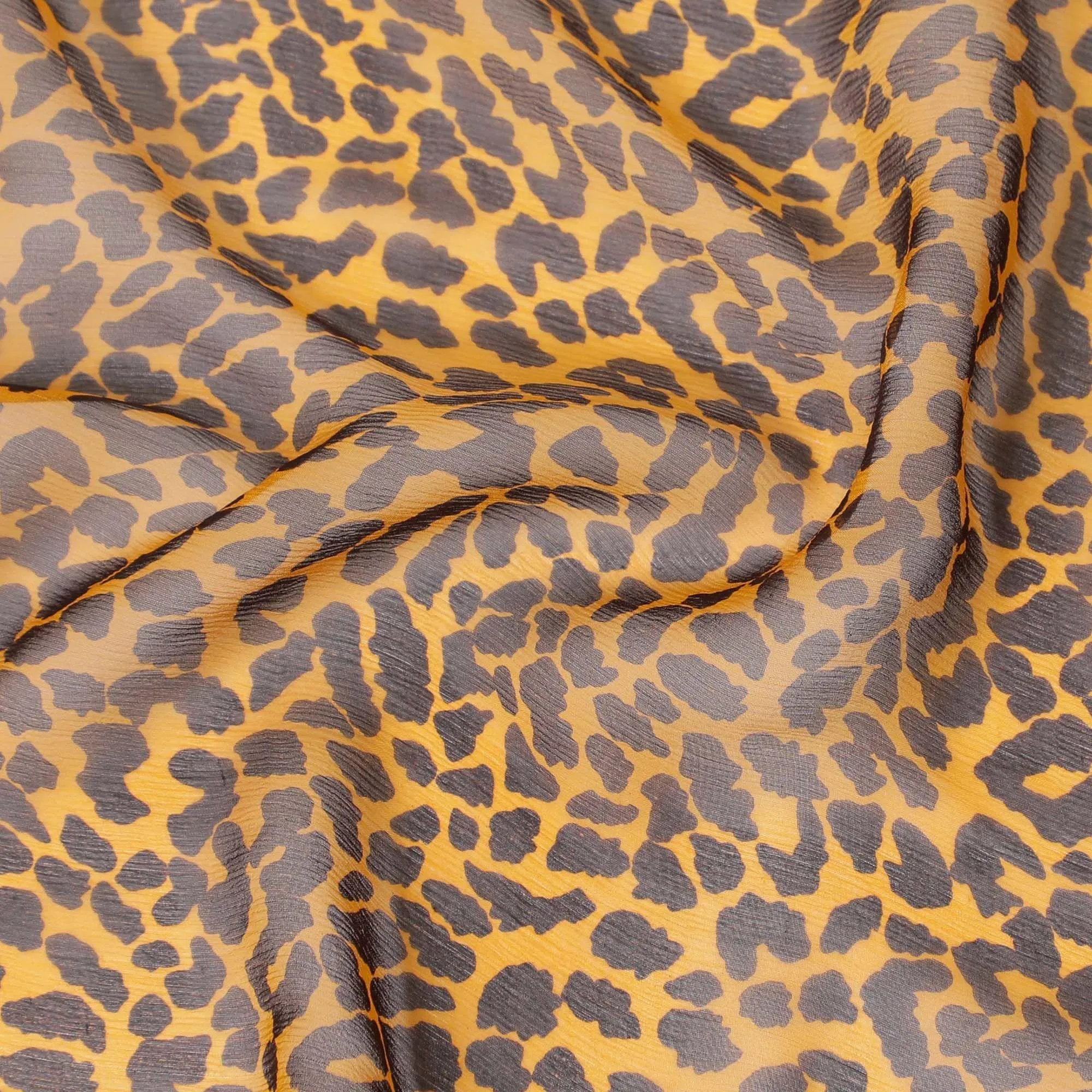 Tiger orange pure silk chiffon fabric with mocha brown print in animal skin design-D9305