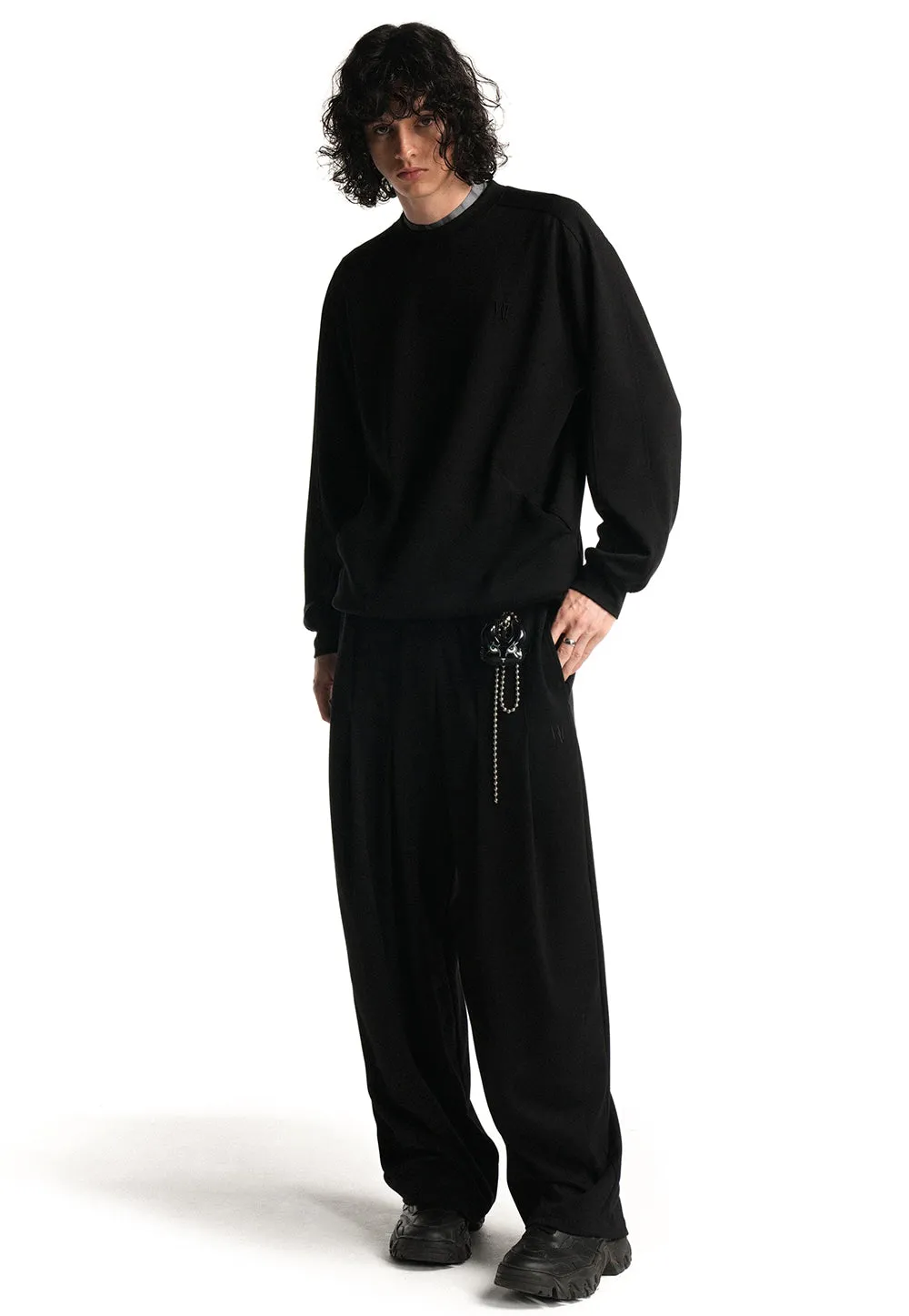 Two tuck wide fit sweat pants black