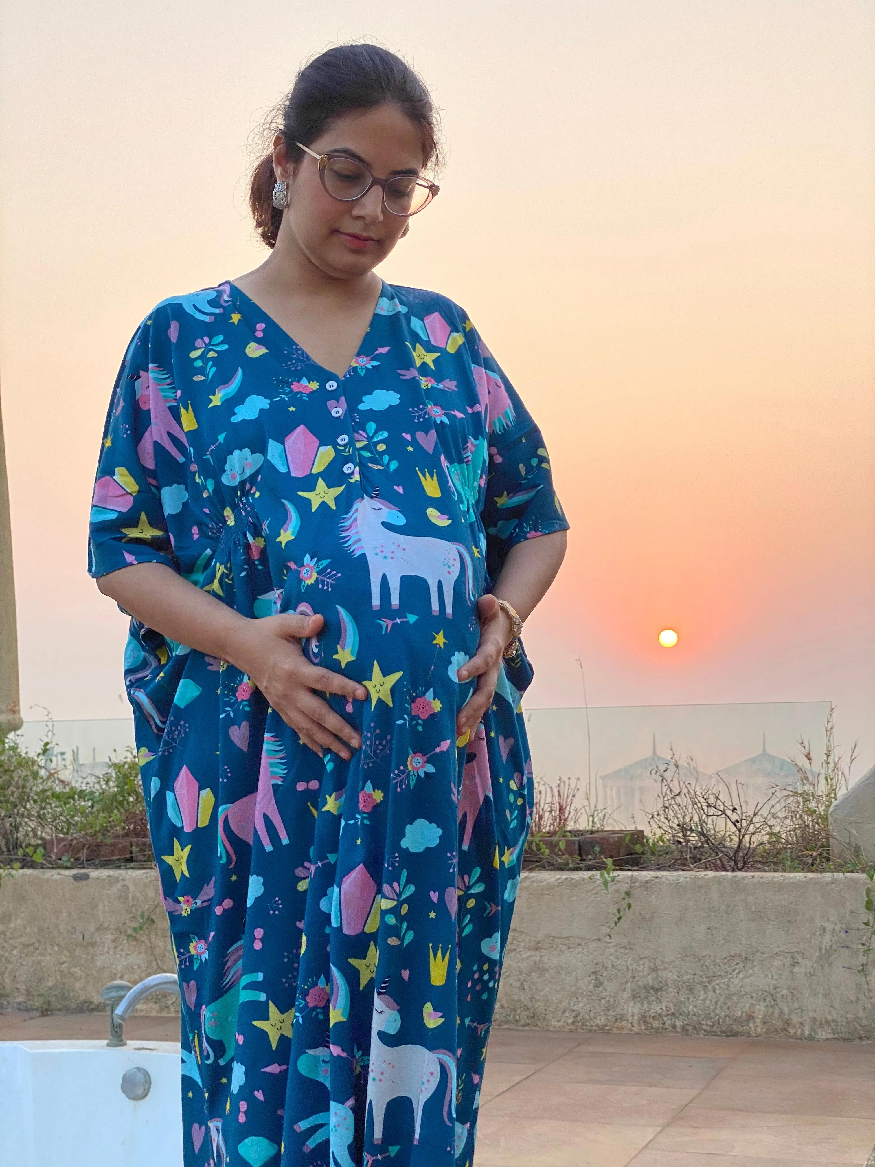 Unicorn Magic Maternity "Stunningly Simple" Style Caftan | Soft Jersey Knit Organic Cotton | Maternity House Dress