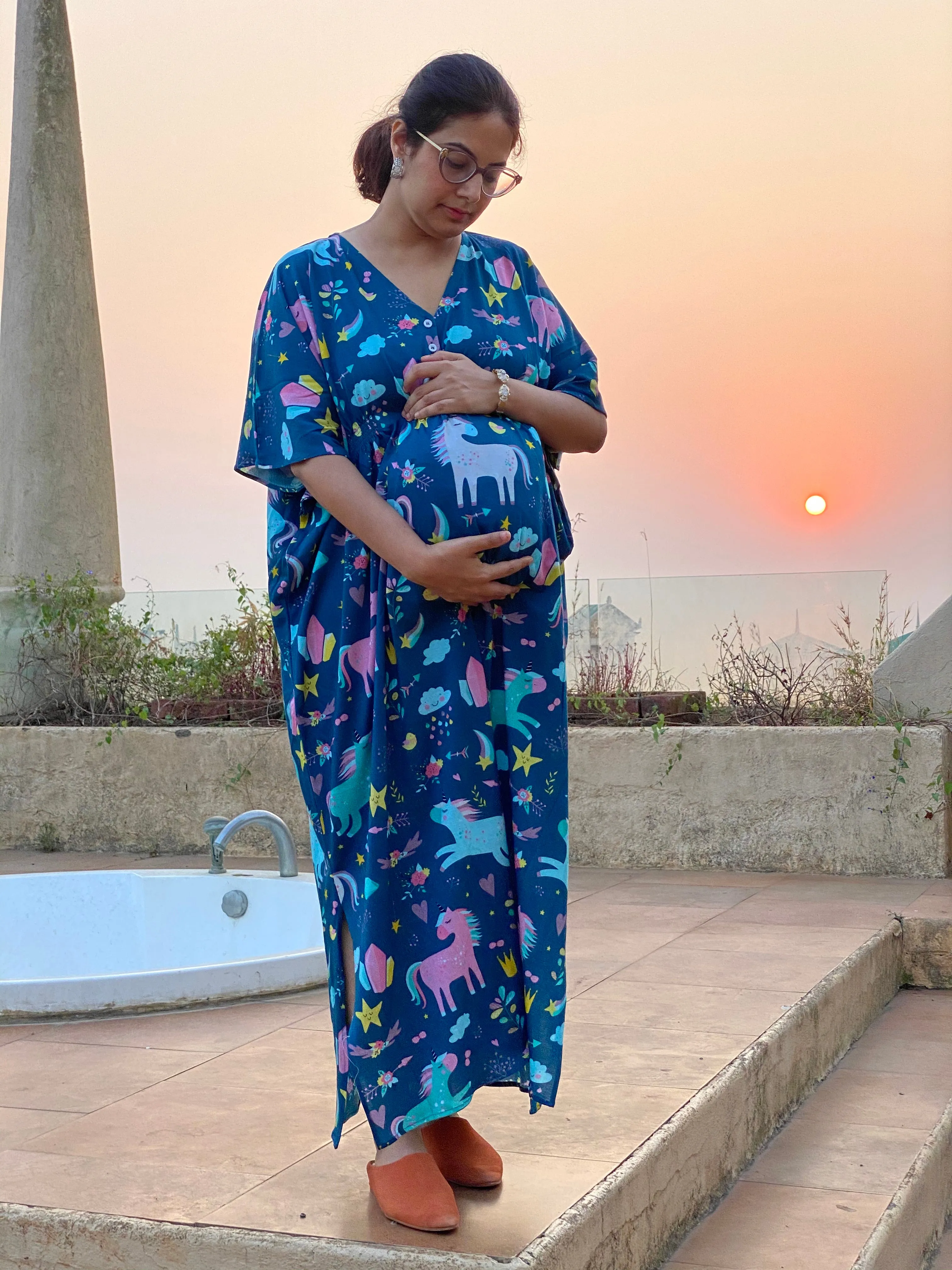 Unicorn Magic Maternity "Stunningly Simple" Style Caftan | Soft Jersey Knit Organic Cotton | Maternity House Dress