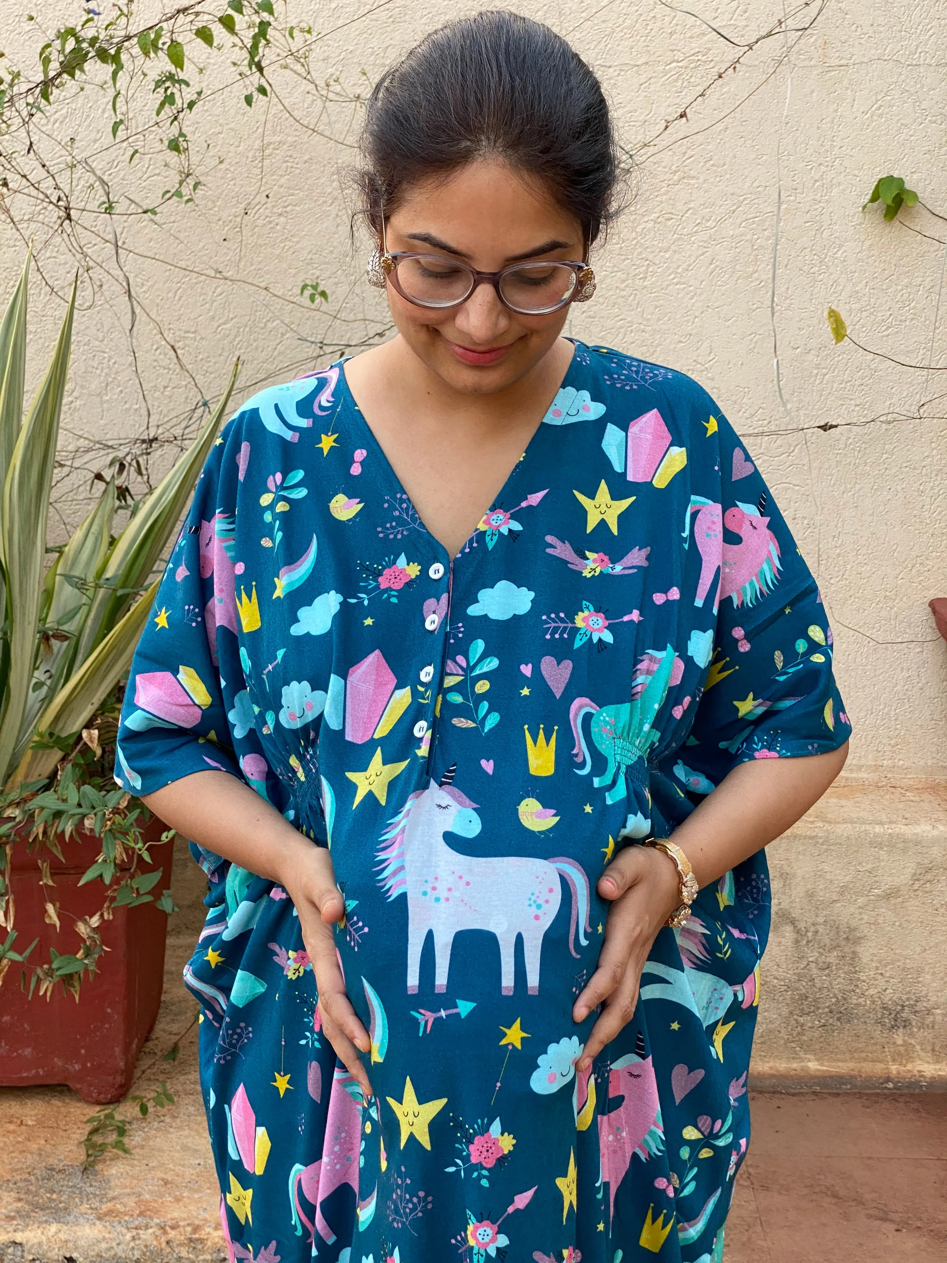 Unicorn Magic Maternity "Stunningly Simple" Style Caftan | Soft Jersey Knit Organic Cotton | Maternity House Dress