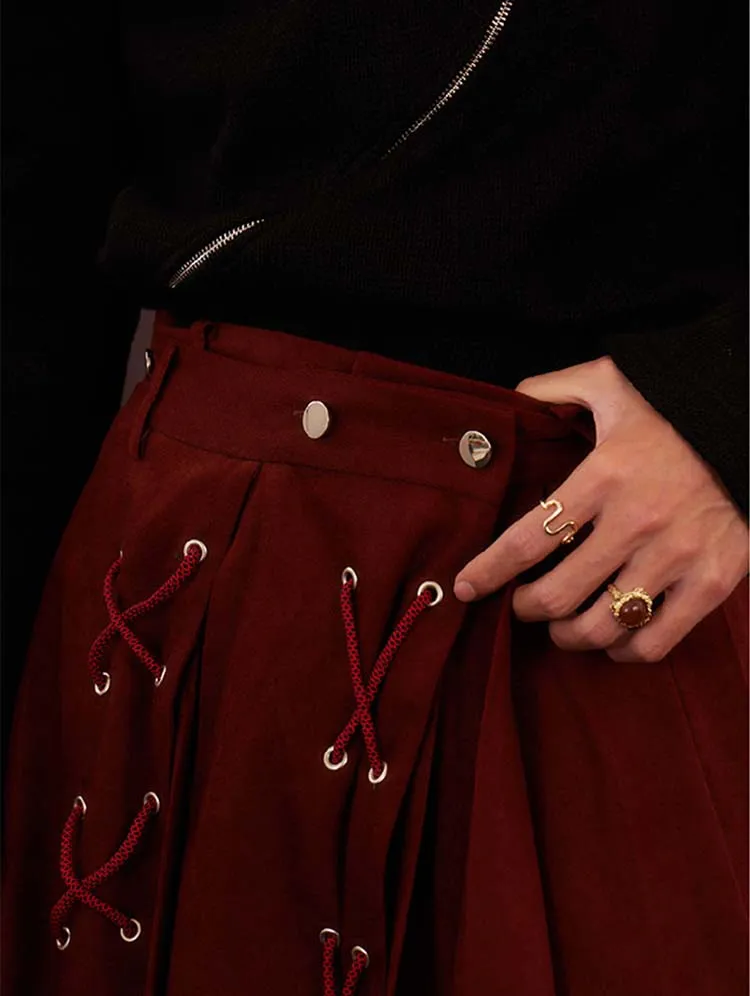 Unisex punk style pleated skirt pants