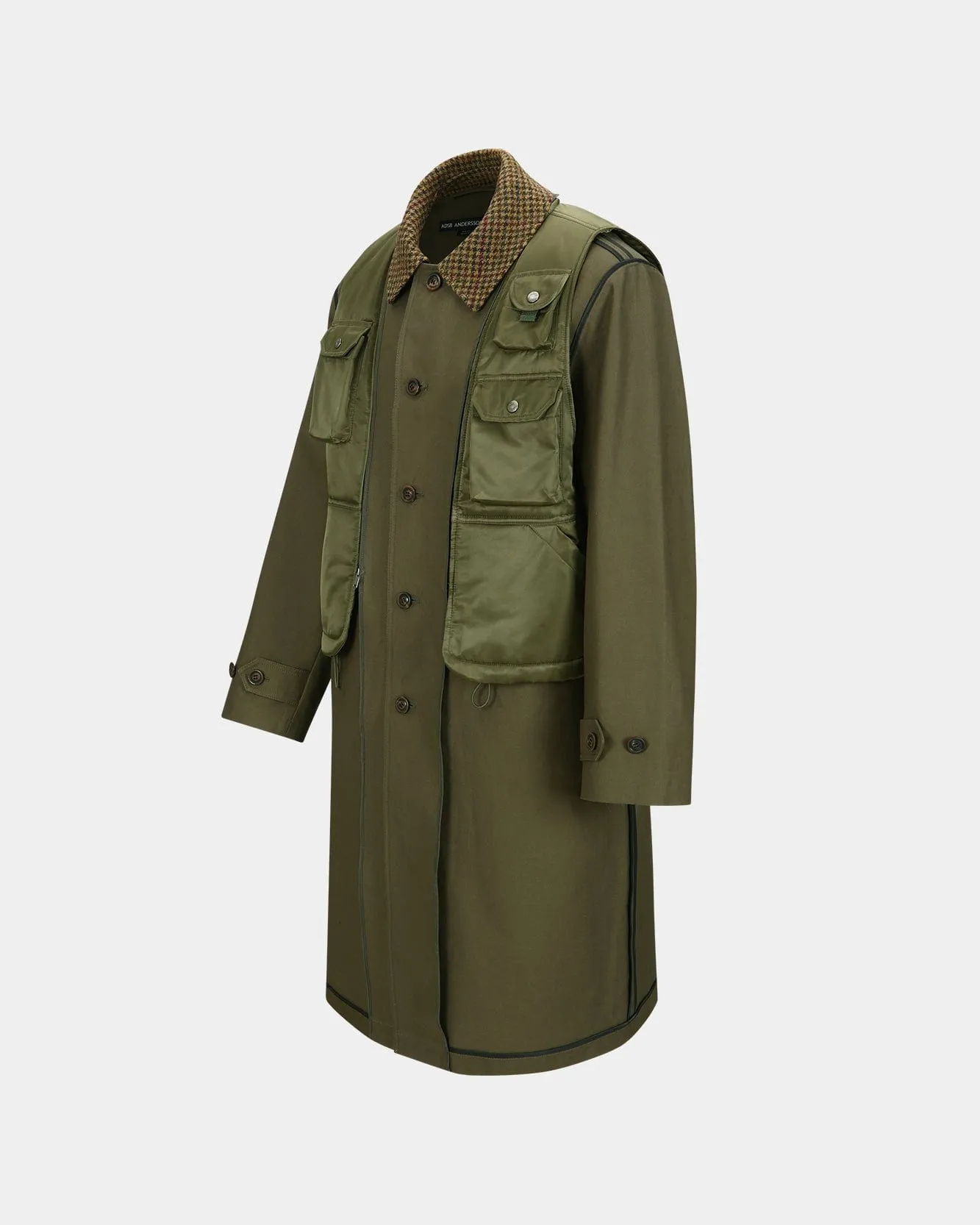 UNISEX VEST LAYERED INSIDE-OUT COAT awa642u(KHAKI)