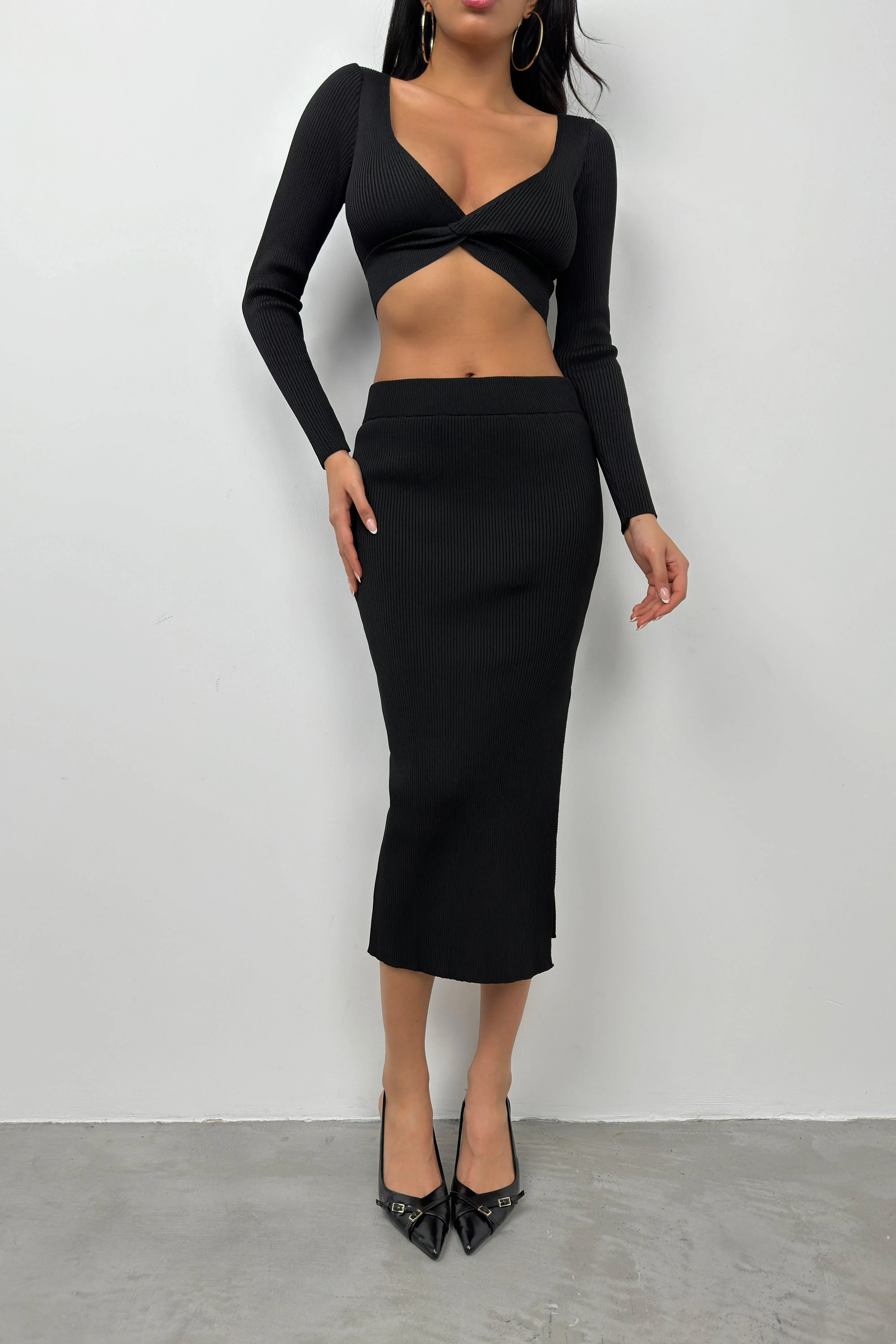 V-Neck Crop Top and Slit Maxi Skirt Set