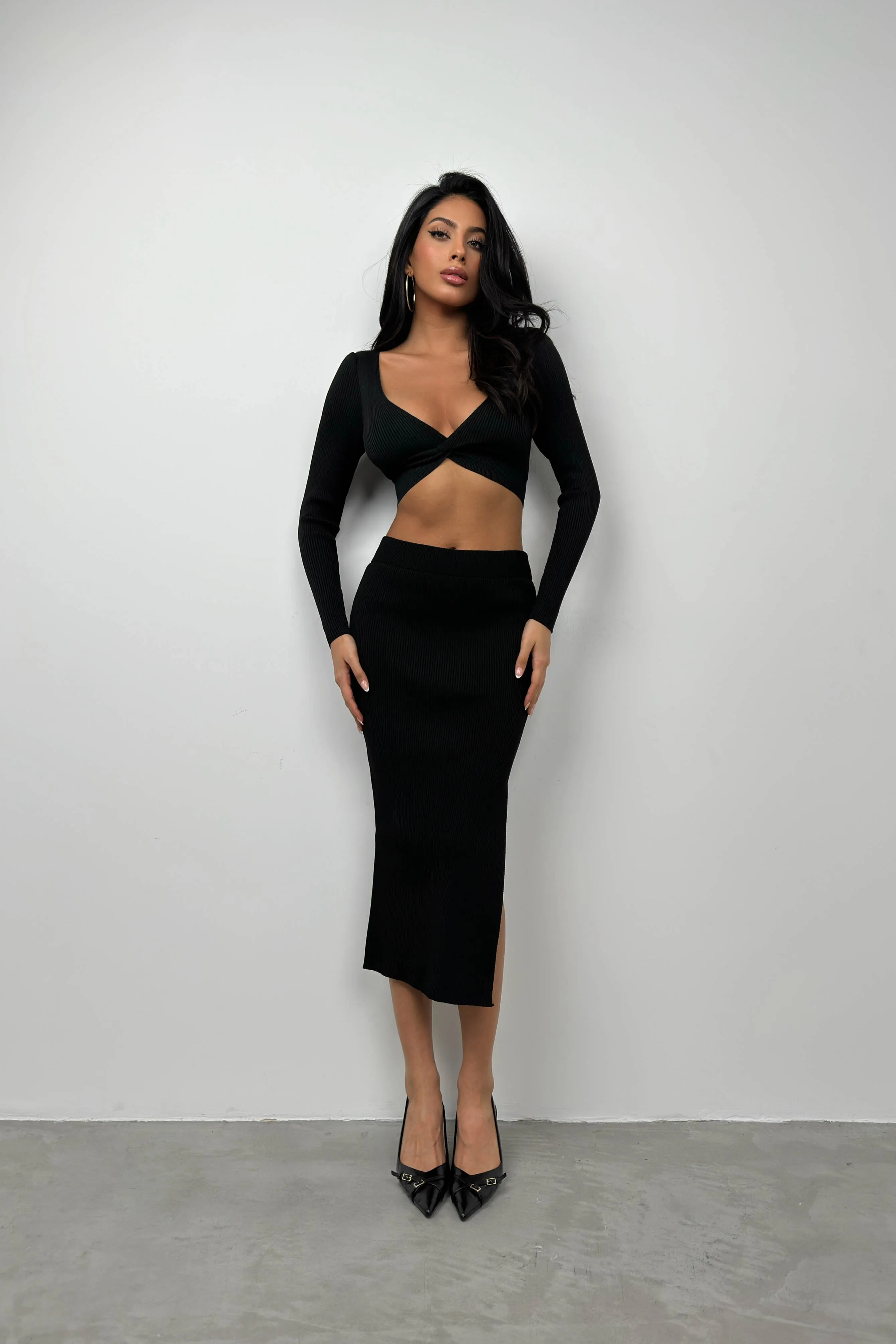 V-Neck Crop Top and Slit Maxi Skirt Set