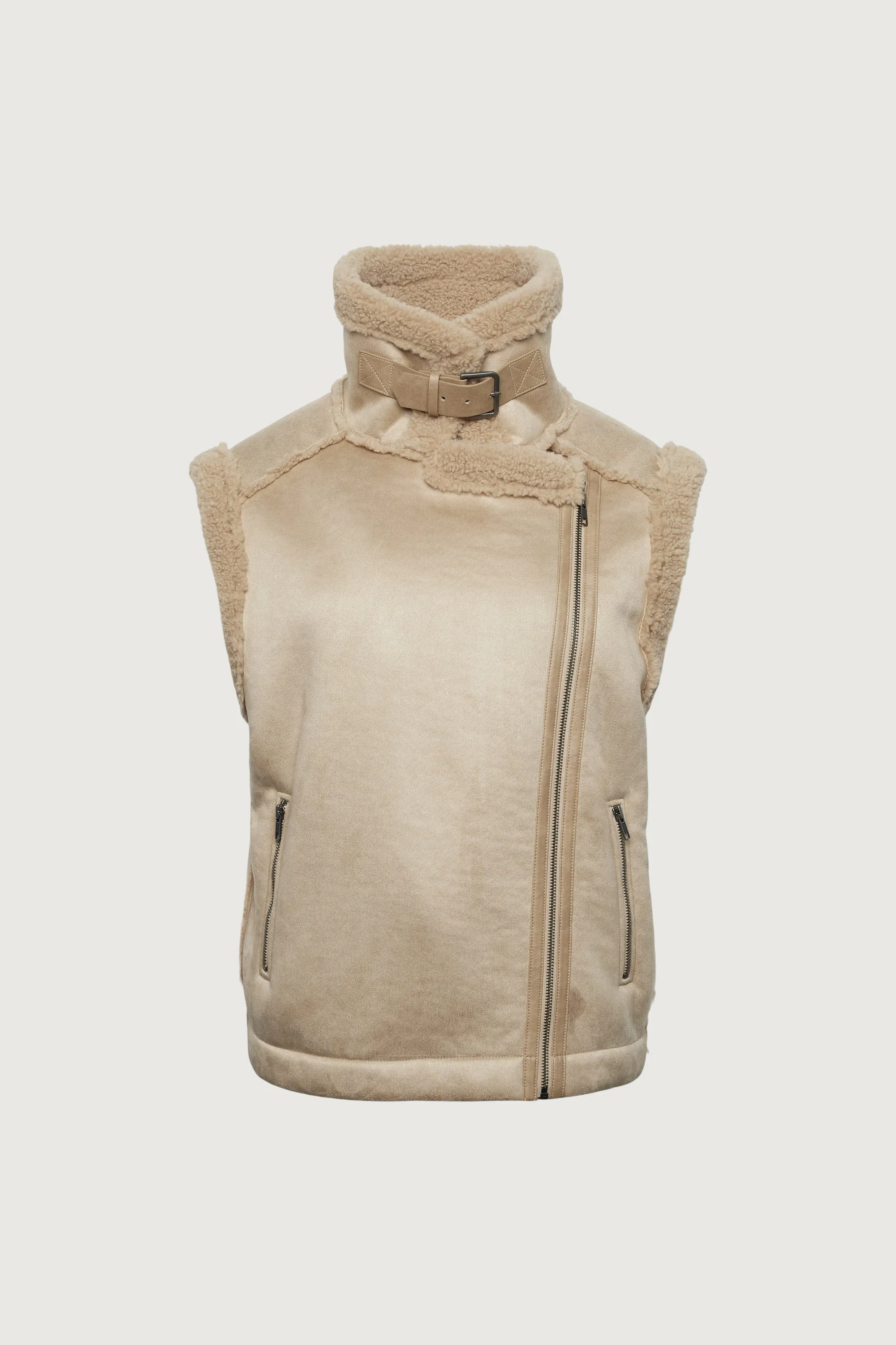 VEGAN SUEDE SHERPA AVIATOR VEST