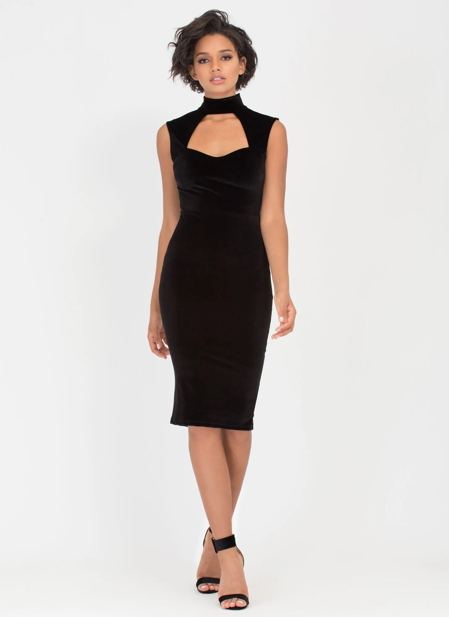 Velvet Sweetheart Cut-Out Midi Dress