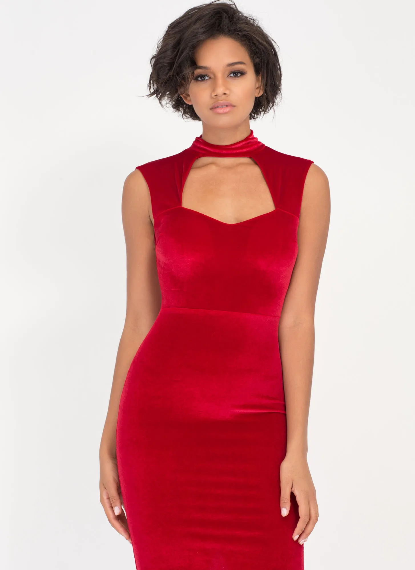 Velvet Sweetheart Cut-Out Midi Dress