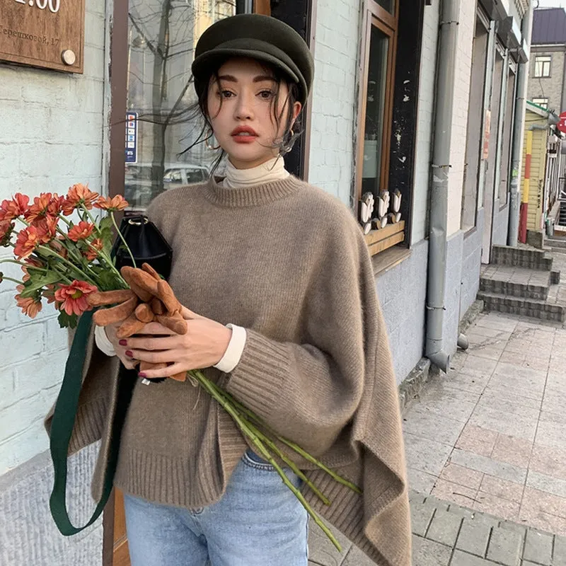 Vevesc barn jacket outfits Japanese Autumn and Winter Dual-Use Versatile Loose Sweater Korean Style Thick Needle Cape Mid-Length Sweater Shawl Waistcoat