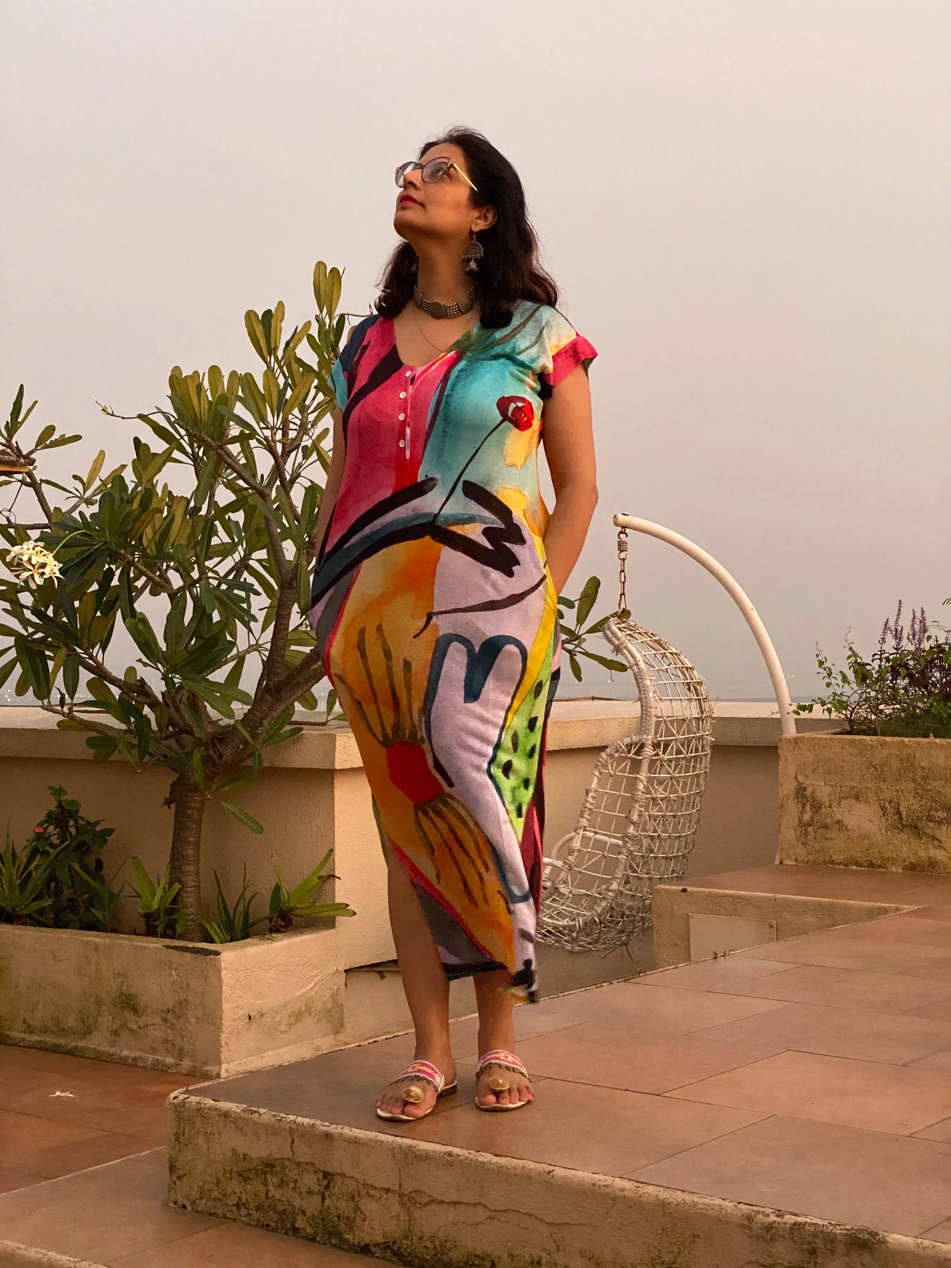 Vibrancy "My Mojo" Lounge Dress | Soft Jersey Knit Organic Cotton | Oversized House Dress