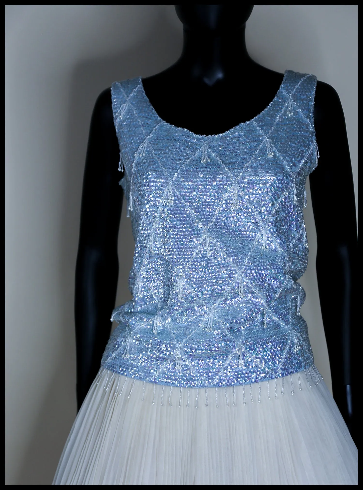 Vintage 1950s Blue Sequin Top