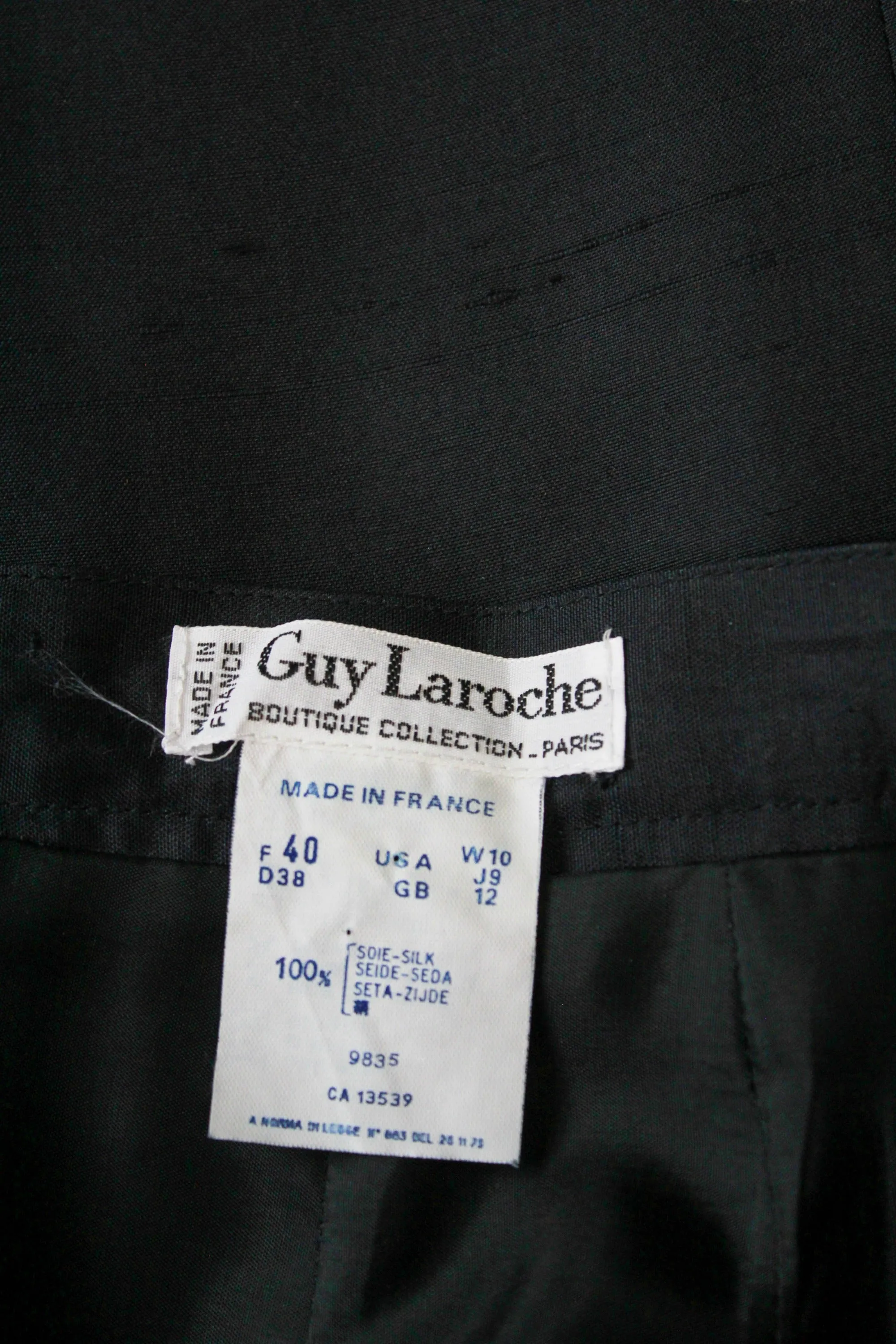 Vintage 1980s Guy Laroche Black Silk Skirt Set, Small