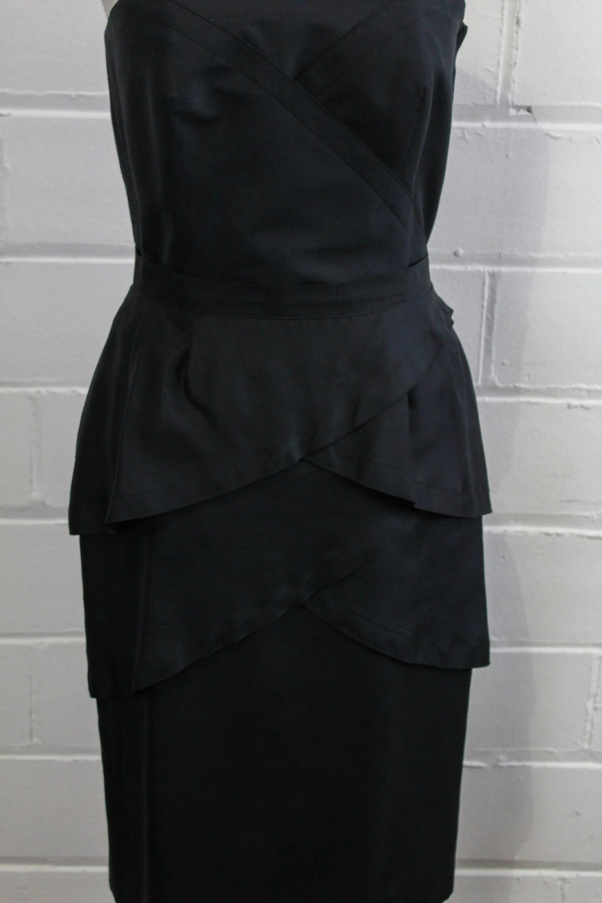 Vintage 1980s Guy Laroche Black Silk Skirt Set, Small