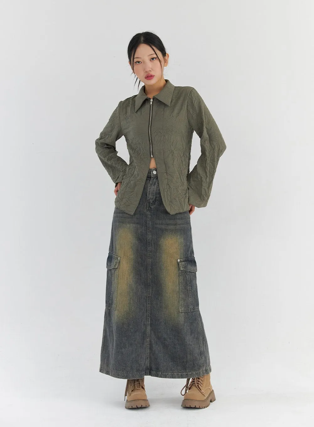 Vintage Wash Maxi Denim Skirt CS325