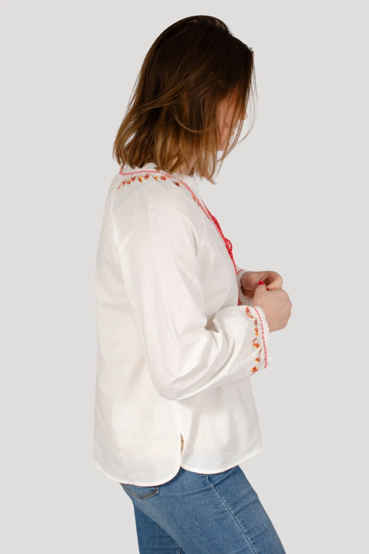 White Embroidered Kaftan Tassle Top