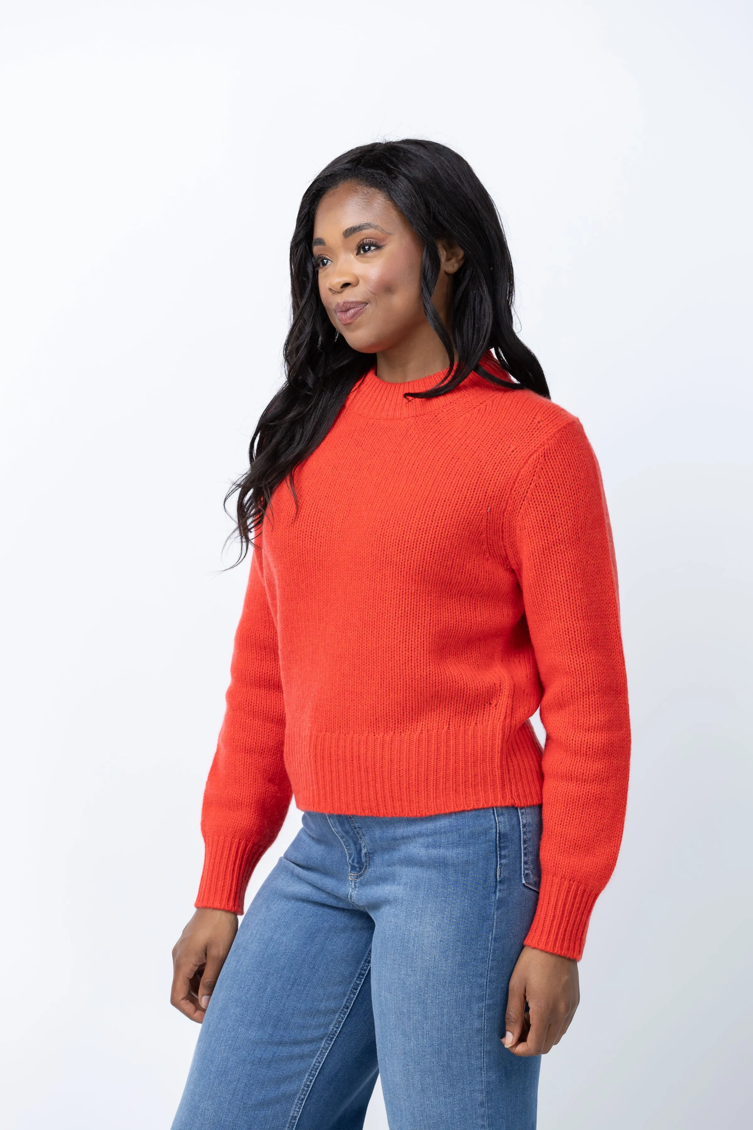 White   Warren Cashmere Air Spun Crewneck Sweater in Carmine Red