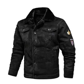 Winter Men Turn-down Collar Leather Jacket Outwear