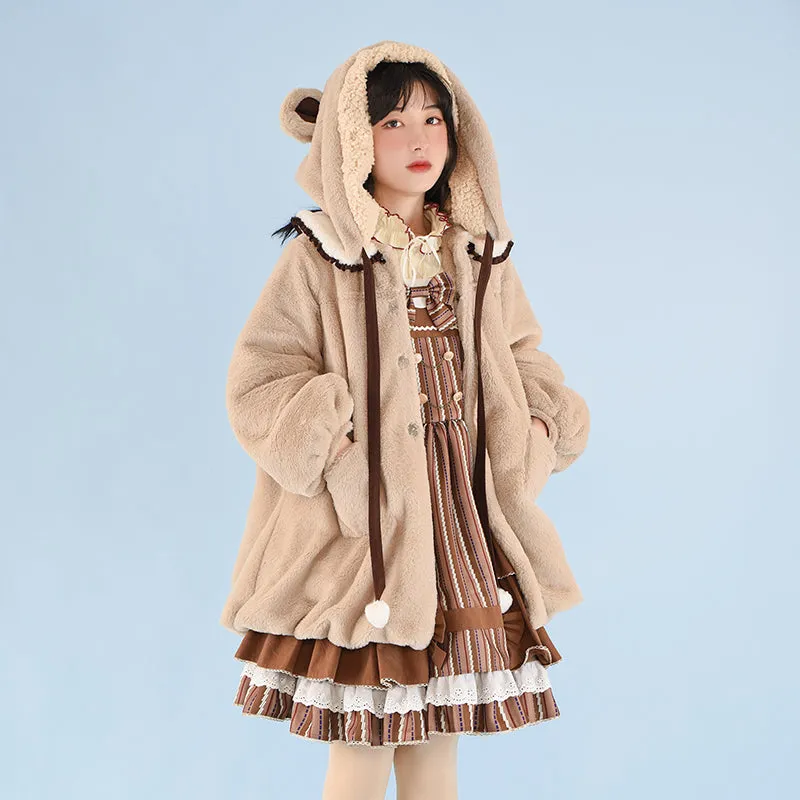 With Puji~Bear Coco Tea~Thick Lamb Wool Lolita Warm Coat