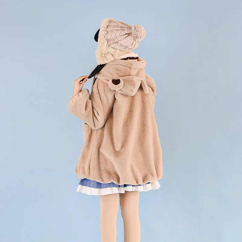 With Puji~Bear Coco Tea~Thick Lamb Wool Lolita Warm Coat