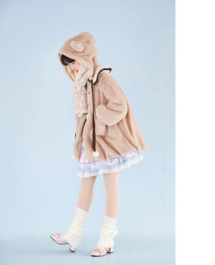 With Puji~Bear Coco Tea~Thick Lamb Wool Lolita Warm Coat