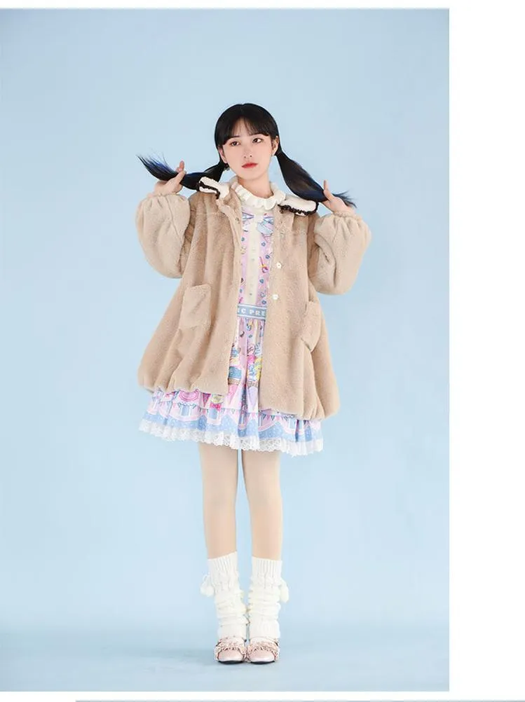 With Puji~Bear Coco Tea~Thick Lamb Wool Lolita Warm Coat