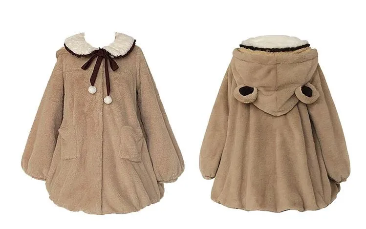 With Puji~Bear Coco Tea~Thick Lamb Wool Lolita Warm Coat