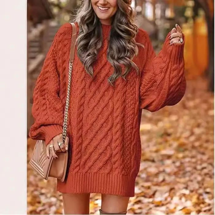 Wjczt fall trends 2024 outfits 2024 Knitwear Women's Long Sleeve Loose Half Turtleneck Collar Thick Needle Pullover plus Size Solid Color Sweater Coat Autumn and Winter