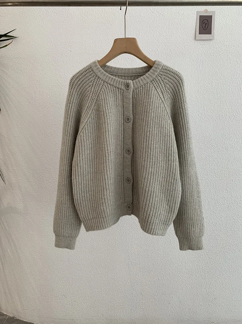 Wjczt outfit ideas for school Omalai Raglan Sleeve round Neck Knitted Thick Needle Cardigan Solid Color All-Match Long Sleeve Sweater Coat for Women