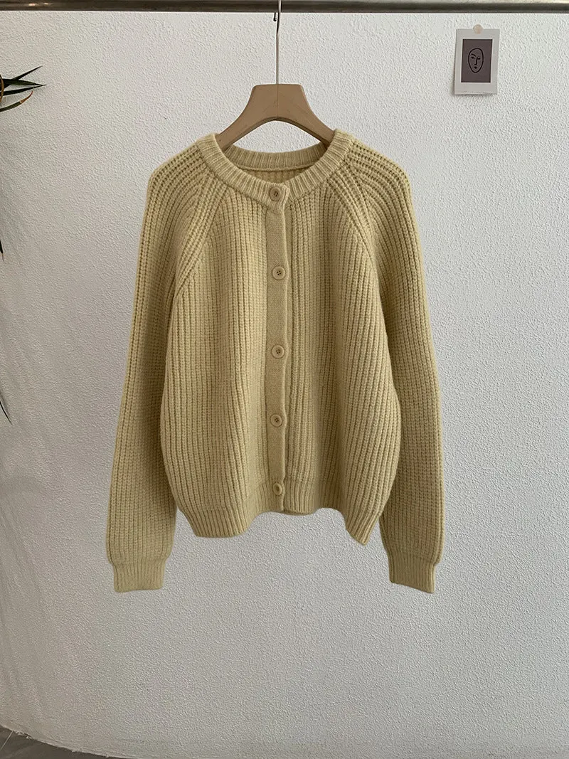 Wjczt outfit ideas for school Omalai Raglan Sleeve round Neck Knitted Thick Needle Cardigan Solid Color All-Match Long Sleeve Sweater Coat for Women