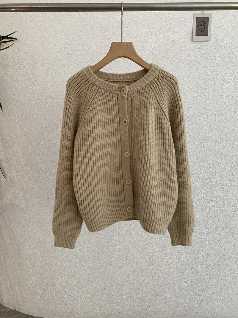 Wjczt outfit ideas for school Omalai Raglan Sleeve round Neck Knitted Thick Needle Cardigan Solid Color All-Match Long Sleeve Sweater Coat for Women