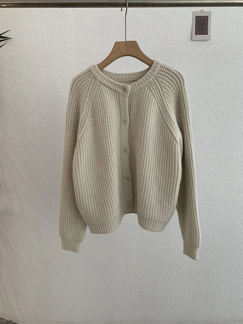 Wjczt outfit ideas for school Omalai Raglan Sleeve round Neck Knitted Thick Needle Cardigan Solid Color All-Match Long Sleeve Sweater Coat for Women