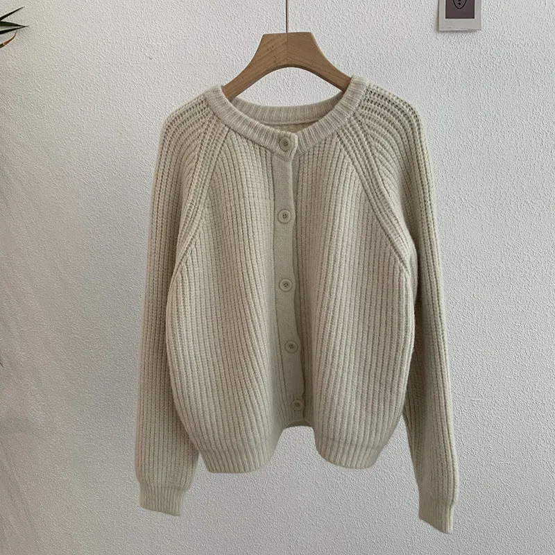 Wjczt outfit ideas for school Omalai Raglan Sleeve round Neck Knitted Thick Needle Cardigan Solid Color All-Match Long Sleeve Sweater Coat for Women