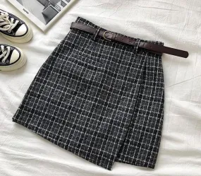 Wjczt Women Korean Irregular Skirt Women Autumn Spring Vintage High Waist A-line Mini Skirt Harajuku Elegant Chic Plaid Skirt