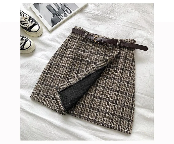 Wjczt Women Korean Irregular Skirt Women Autumn Spring Vintage High Waist A-line Mini Skirt Harajuku Elegant Chic Plaid Skirt